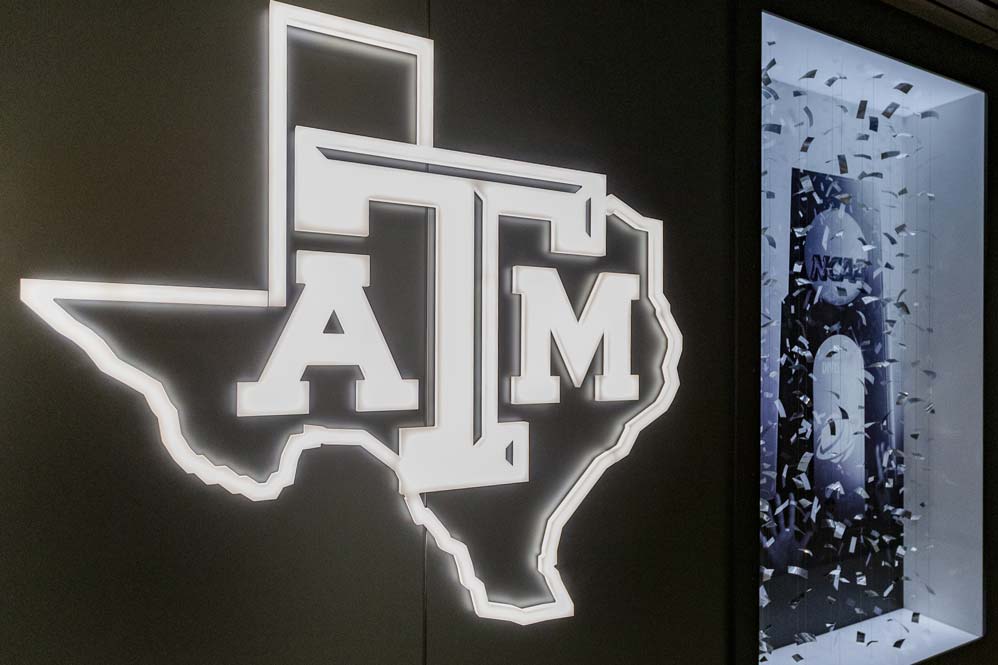 Texas A&M logo on the wall