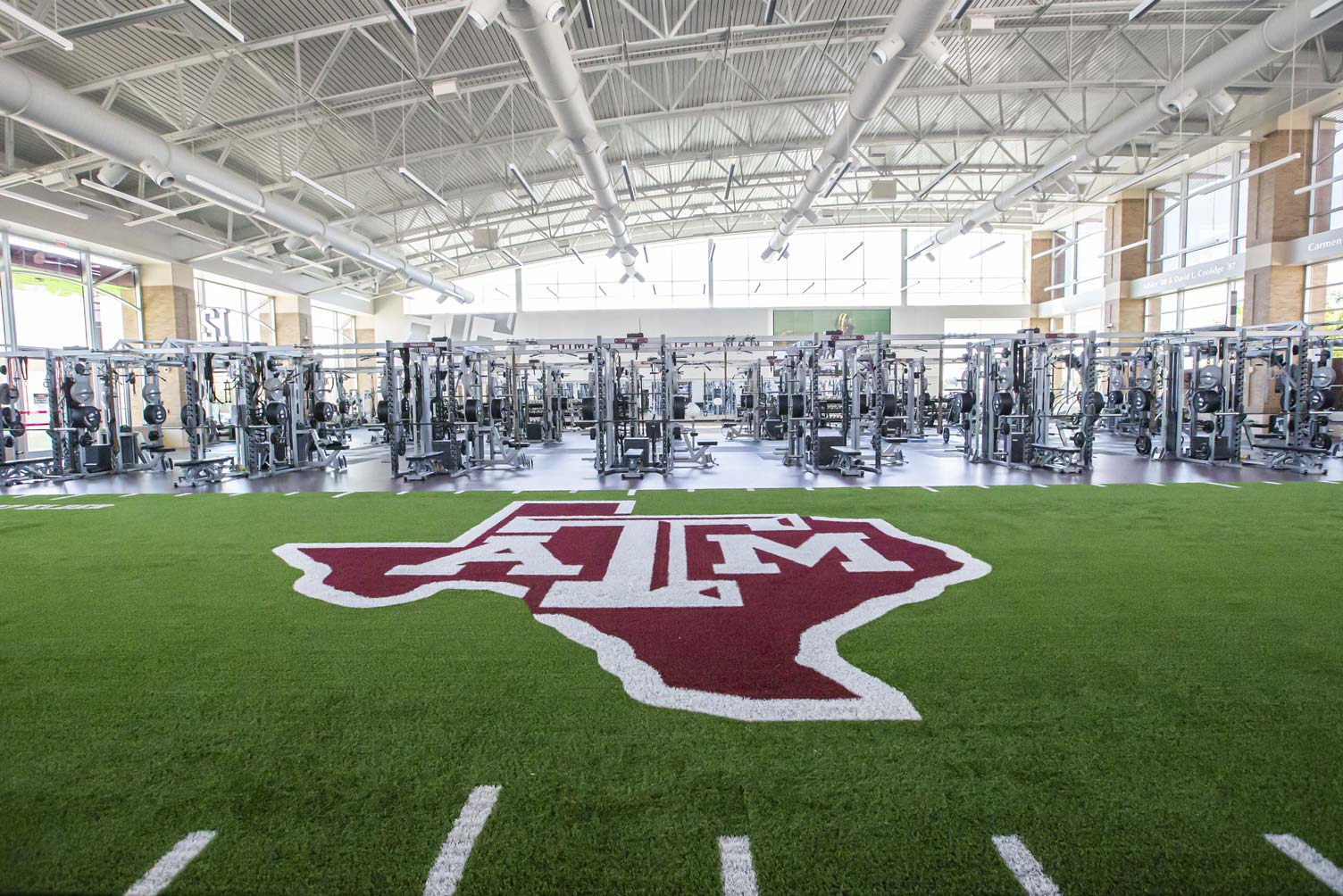 The inside of the Football Performance Nutrition building's weight facility