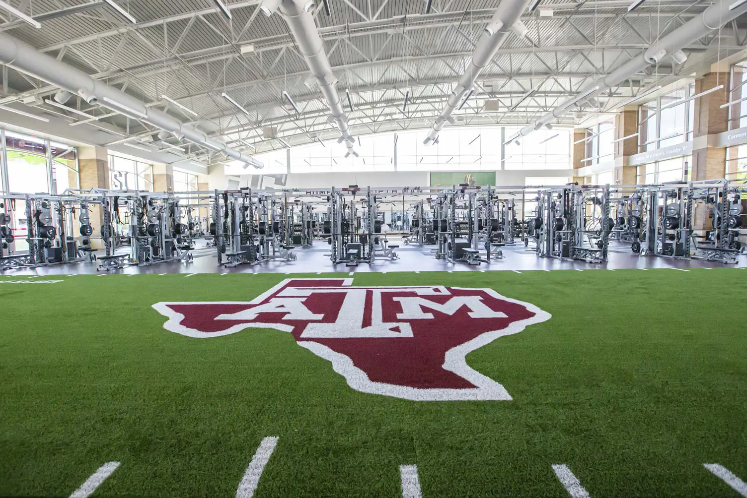The inside of the Football Performance Nutrition building's weight facility