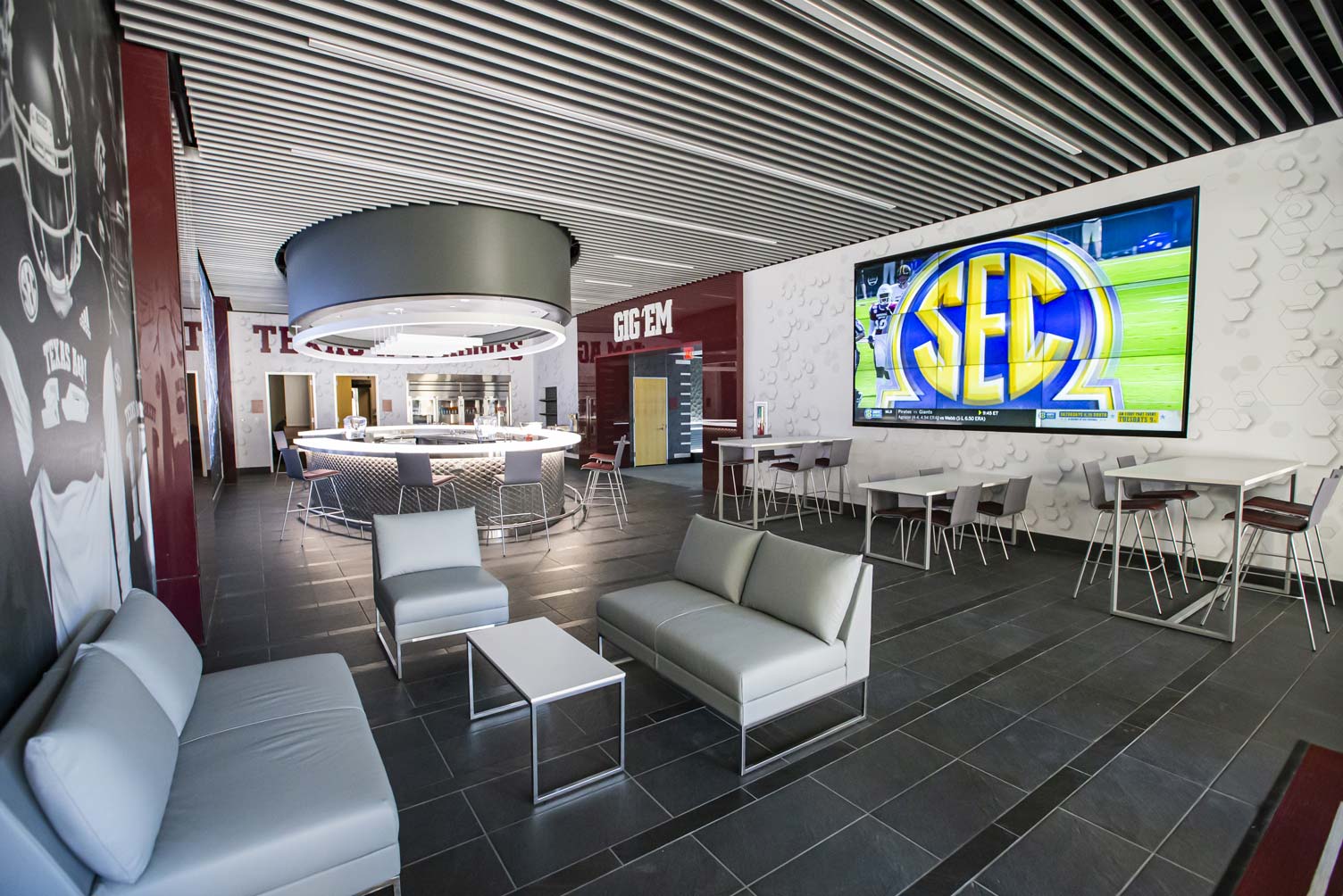 The lounge area of the Football Performance Nutrition building
