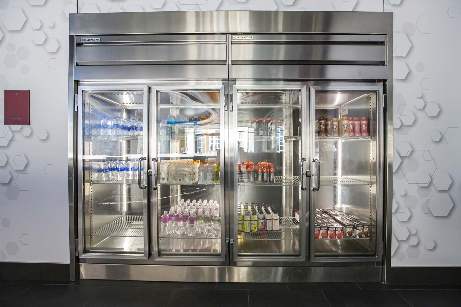 A refrigerator in the Football Performance Nutrition building
